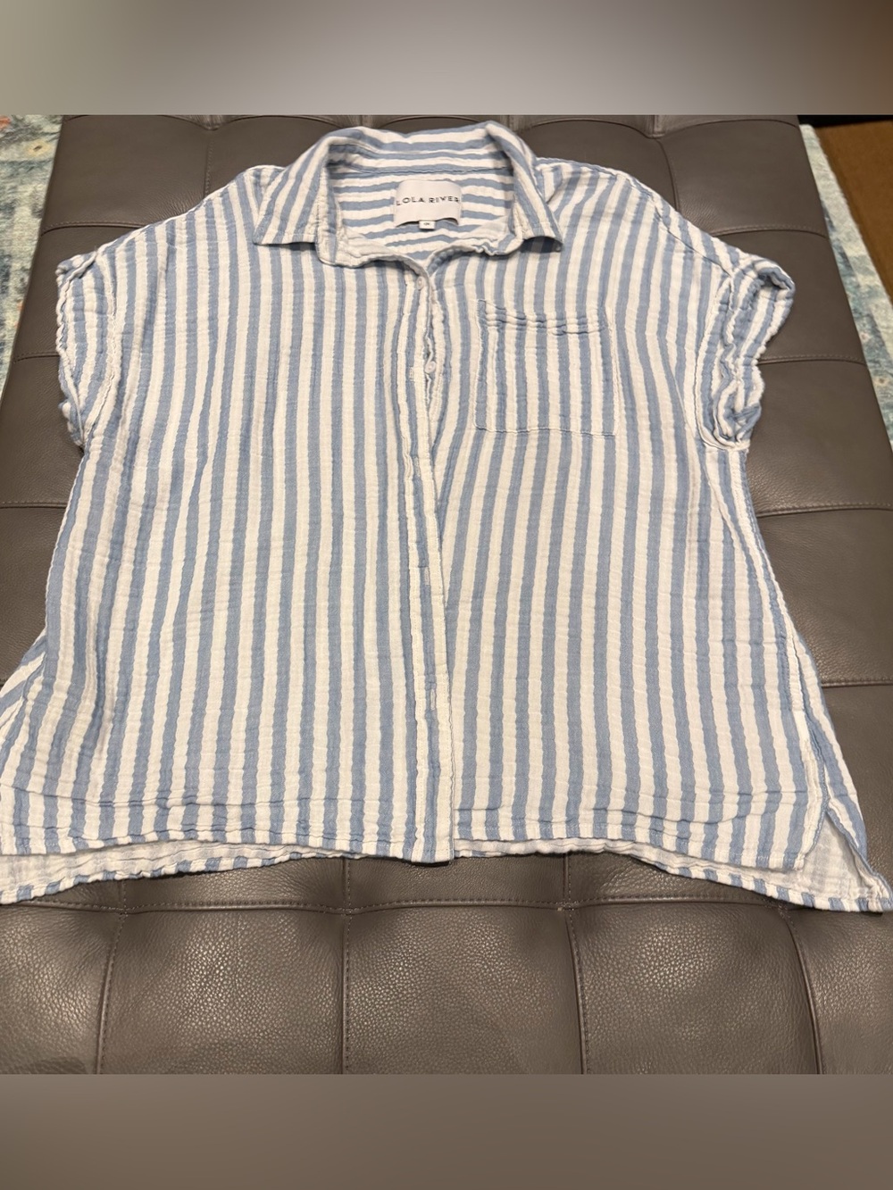 LOLA RIVER Blue and White Striped Button-Up Shirt 1X